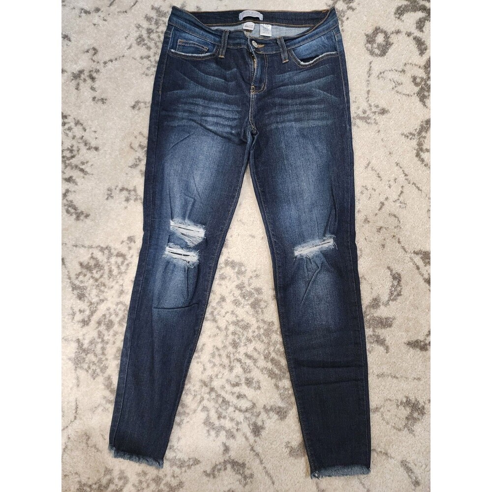 Judy Blue Womens Skinny Fit Jeans 8369-1 Blue Denim Frayed Hem 9/29 Boho Preppy